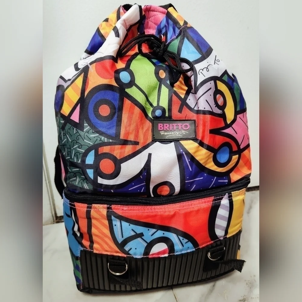 Romero Britto Pop Art 2-in-1 Drawstring Backpack & Insulated Lunch Bag